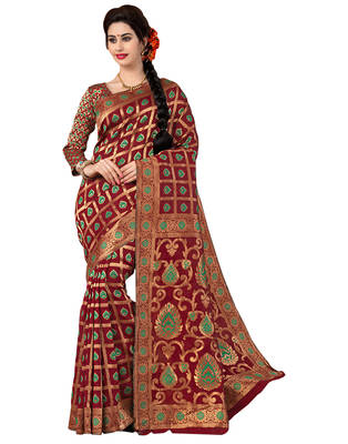 Red woven banarasi saree With Blouse 1