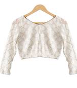 Fabron White georgette cotton thread & sequins chain stitch designer unstitched blouse