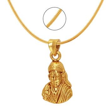 Sai Baba Gold Plated Religious God Pendant with Chain for Men & Women PS6012005G 1