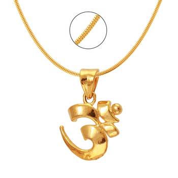 Om Gold Plated Religious God Pendant with Chain for Men & Women 1