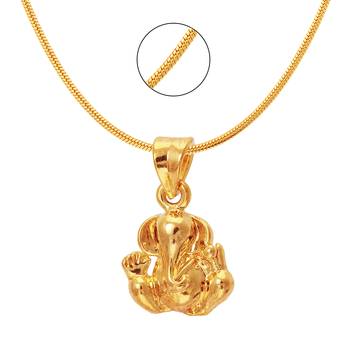 Ganesh Gold Plated Religious God Pendant with Chain for Men & Women 1
