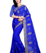 blue resham embroidery georgette saree with blouse