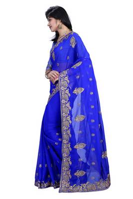 blue resham embroidery georgette saree with blouse 2