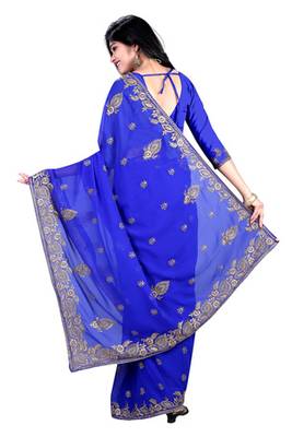 blue resham embroidery georgette saree with blouse 4