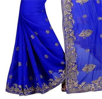 blue resham embroidery georgette saree with blouse 5