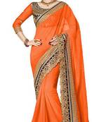 orange resham embroidery georgette saree with blouse