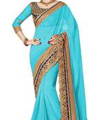 sky blue resham embroidery georgette saree with blouse