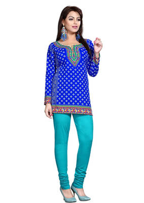 Blue american crepe printed kurti 1