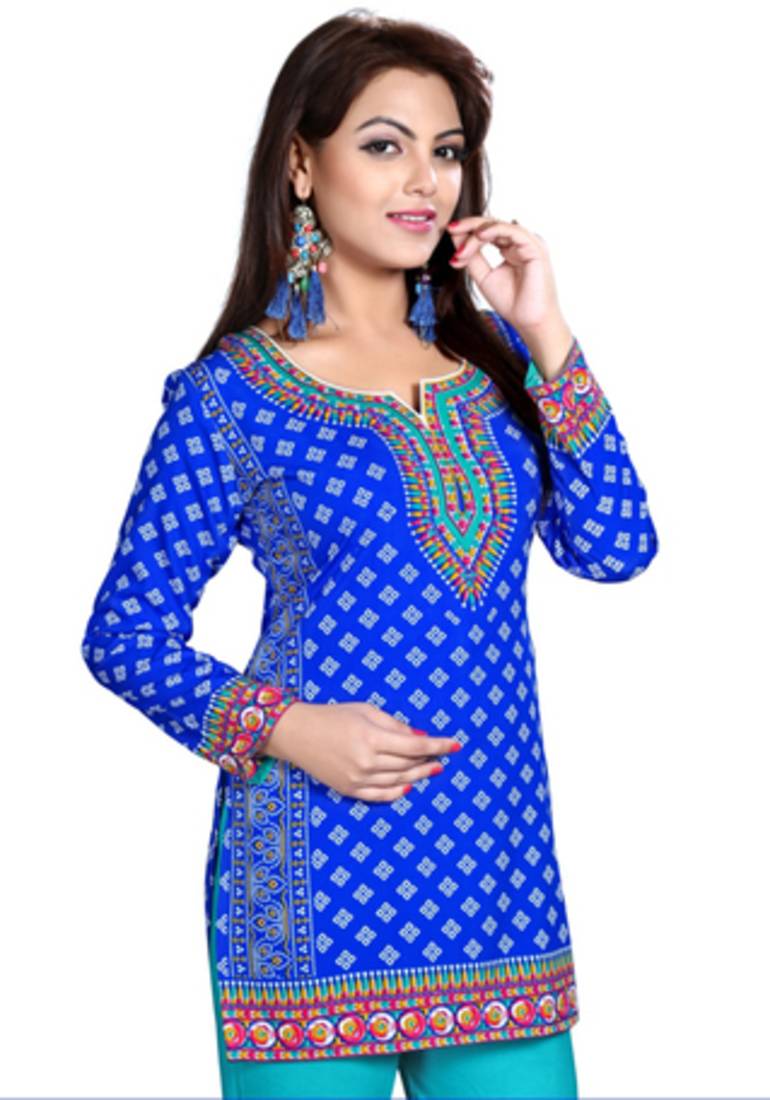 Blue american crepe printed kurti