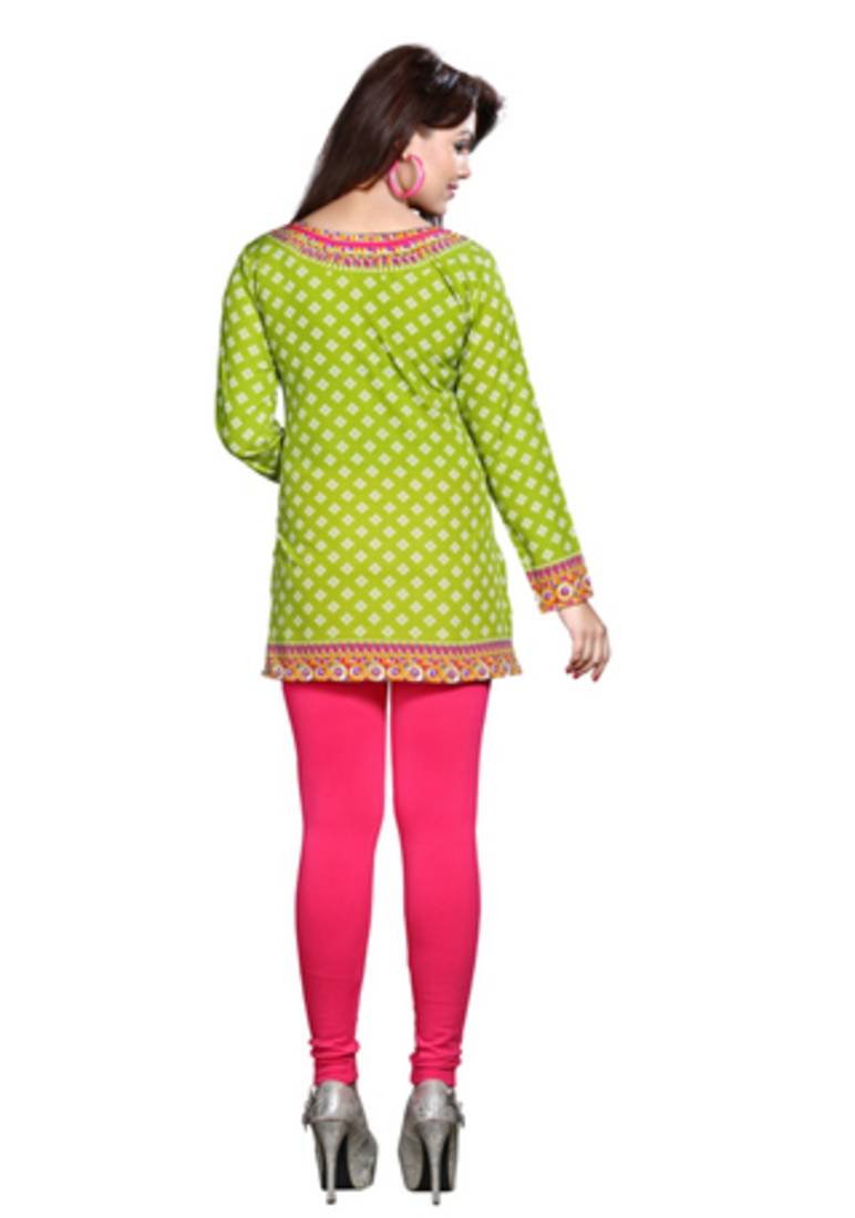 Green american crepe printed kurti