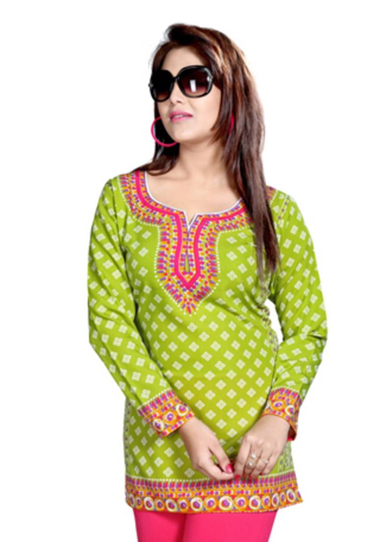 Green american crepe printed kurti