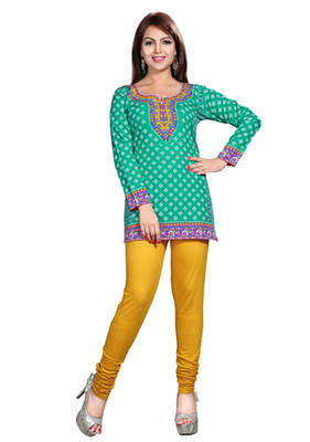 Green american crepe printed kurti 1