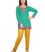 Green american crepe printed kurti