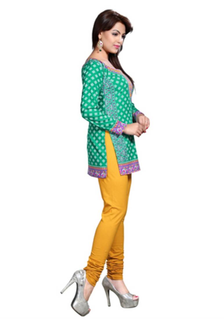 Green american crepe printed kurti