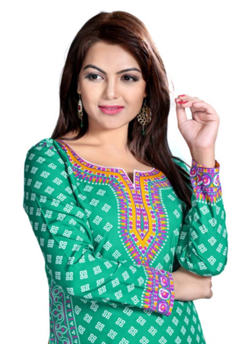 Green american crepe printed kurti