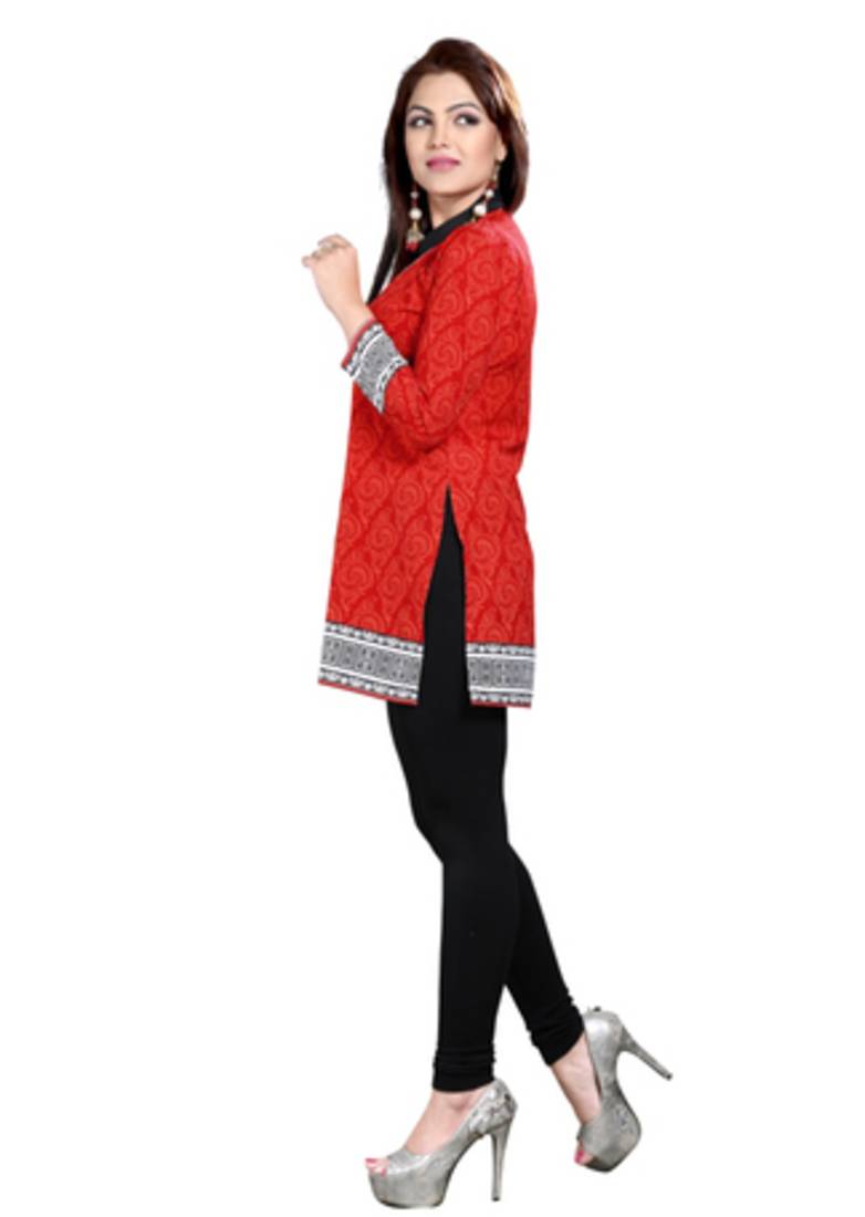 Red american crepe printed kurti