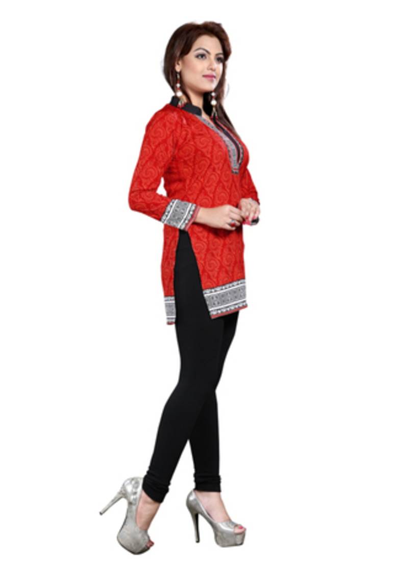 Red american crepe printed kurti