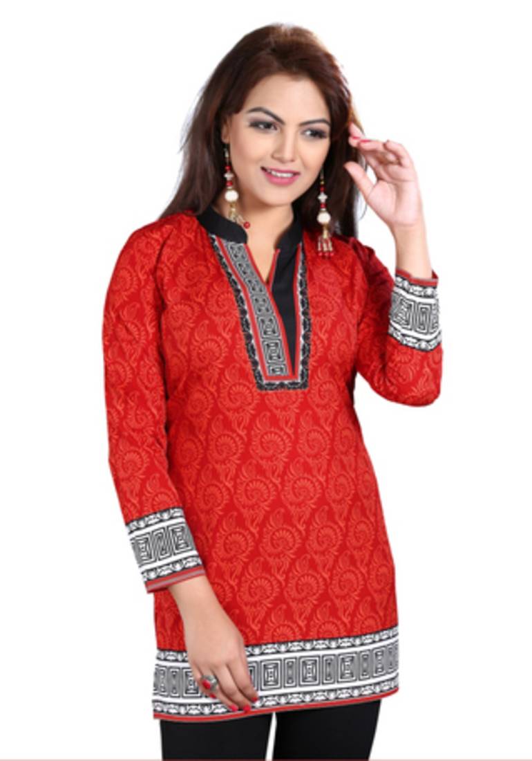 Red american crepe printed kurti