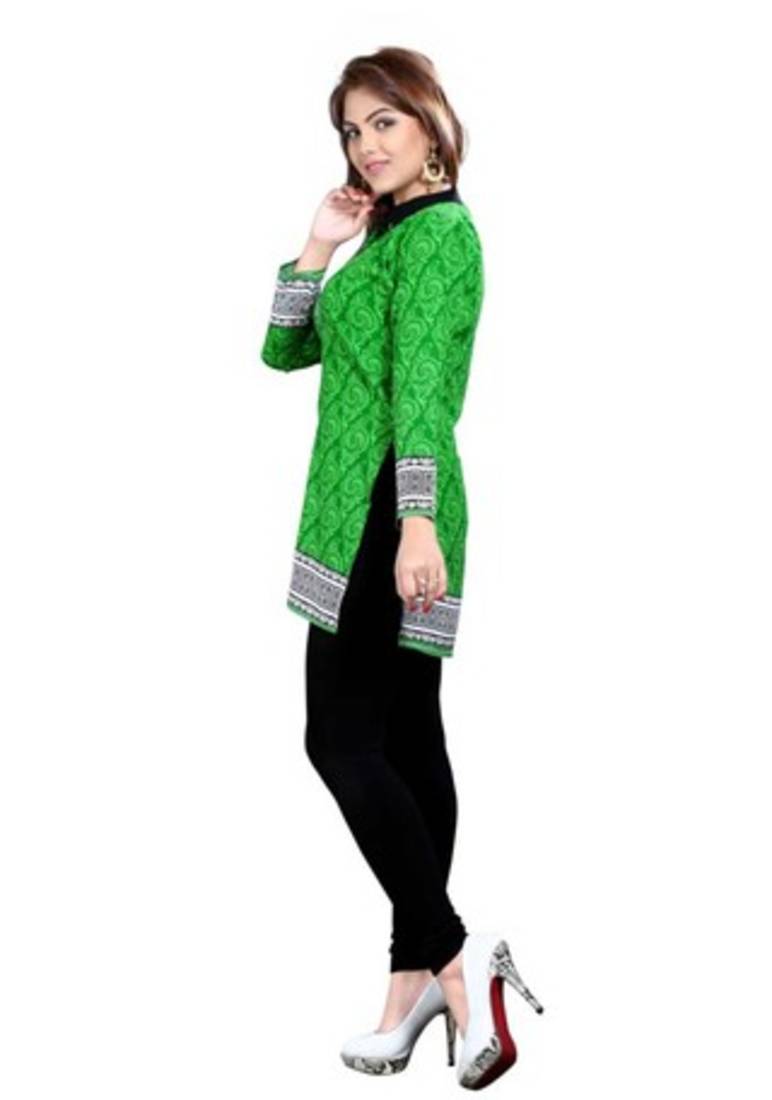 Green american crepe printed kurti
