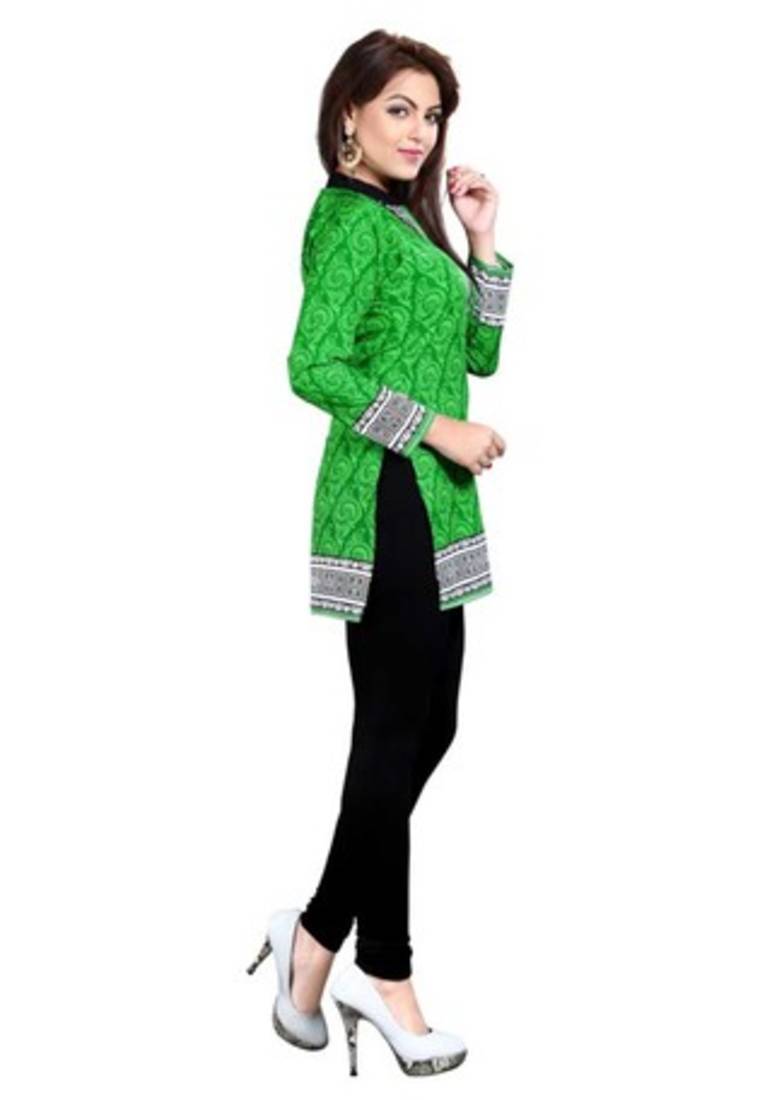 Green american crepe printed kurti