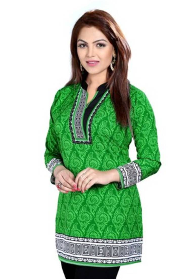 Green american crepe printed kurti