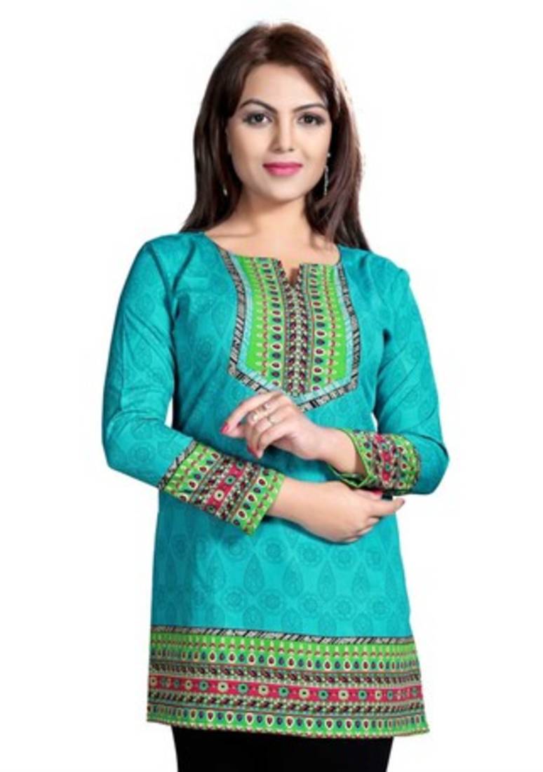 Blue american crepe printed kurti