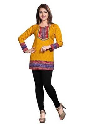 Yellow american crepe printed kurti 1