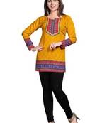 Yellow american crepe printed kurti