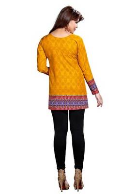 Yellow american crepe printed kurti 2