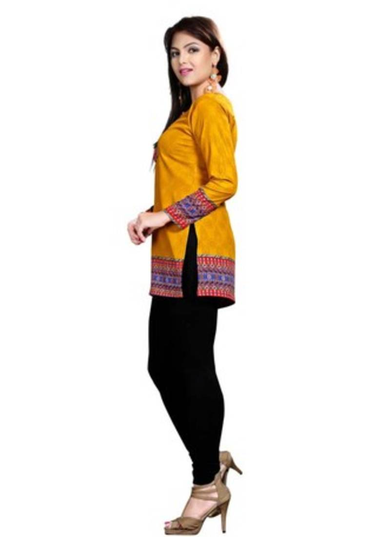 Yellow american crepe printed kurti