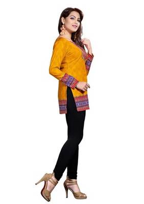 Yellow american crepe printed kurti 4