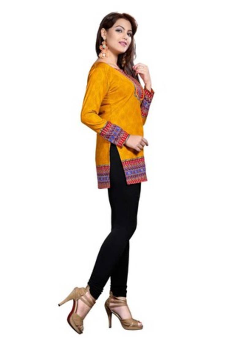 Yellow american crepe printed kurti