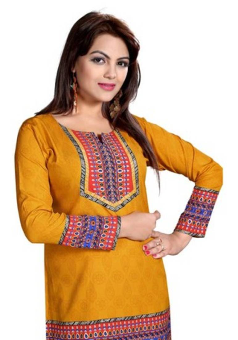 Yellow american crepe printed kurti