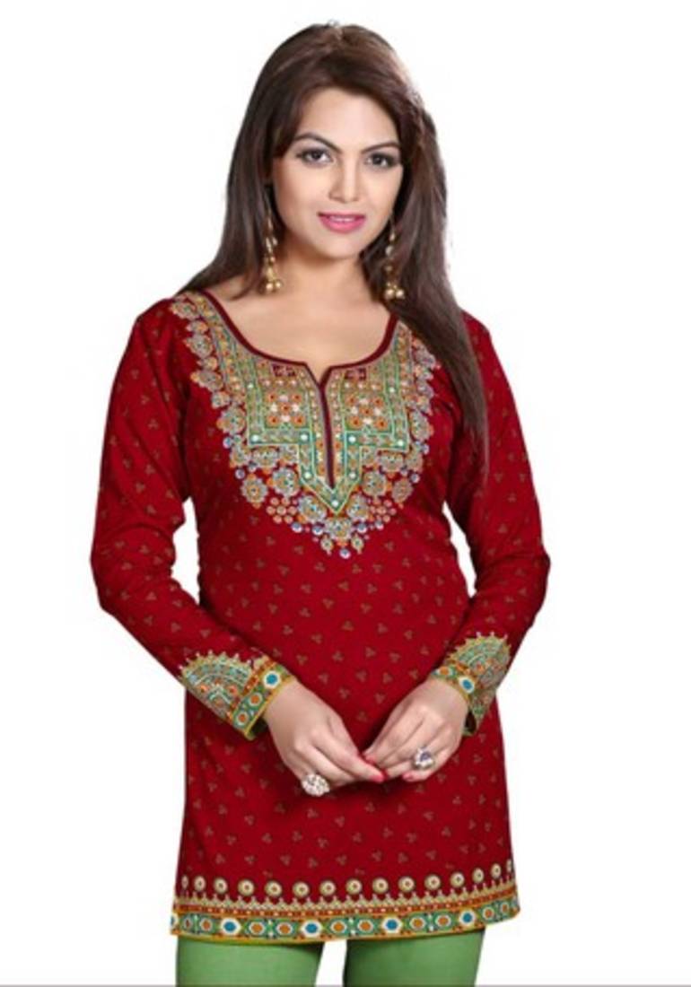 Red american crepe printed kurti