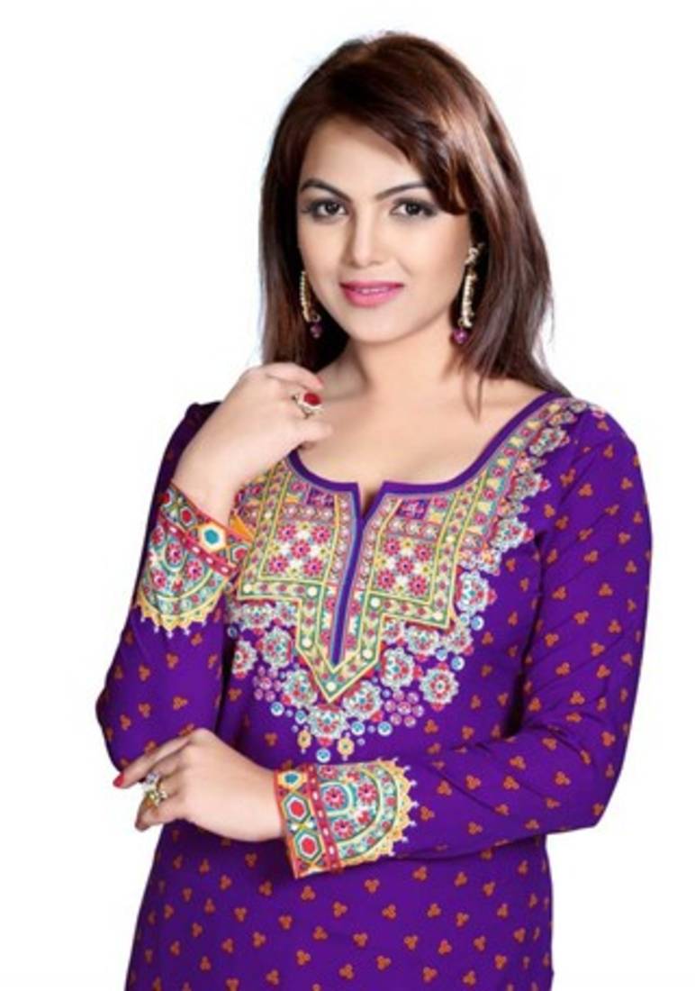 Purple american crepe printed kurti