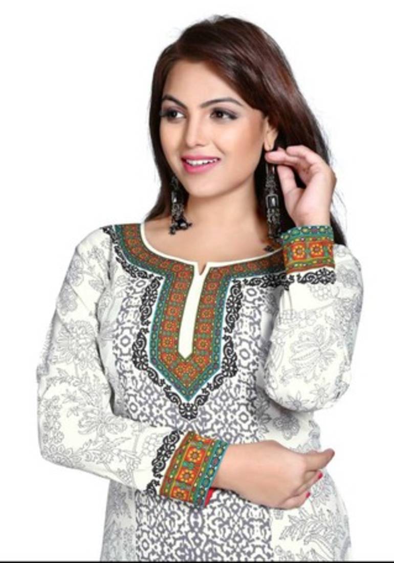 White american crepe printed kurti