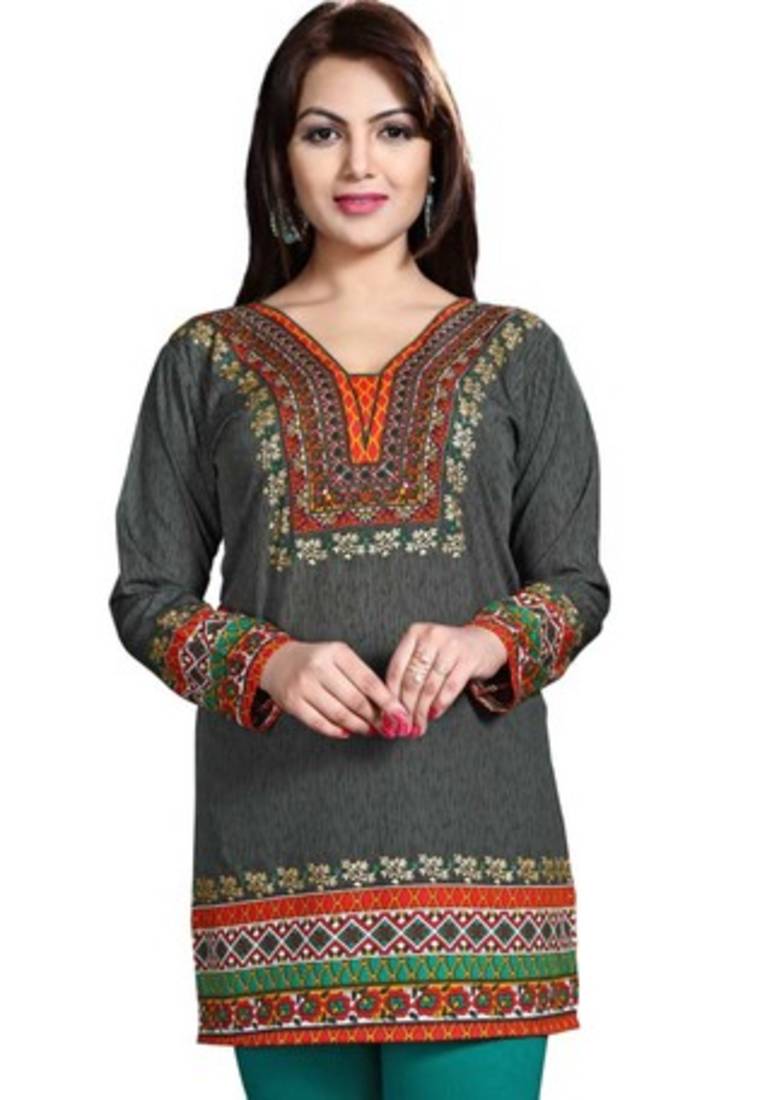 Grey american crepe printed kurti