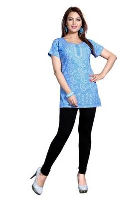 Blue american crepe printed kurti 1