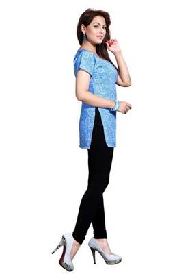 Blue american crepe printed kurti 4