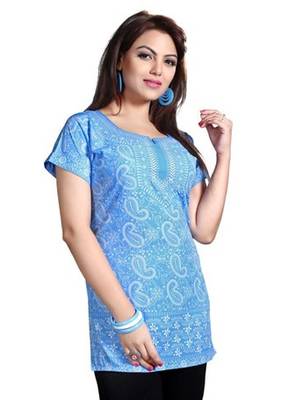 Blue american crepe printed kurti 5