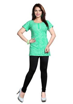 Green american crepe printed kurti 1