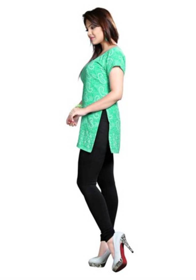 Green american crepe printed kurti