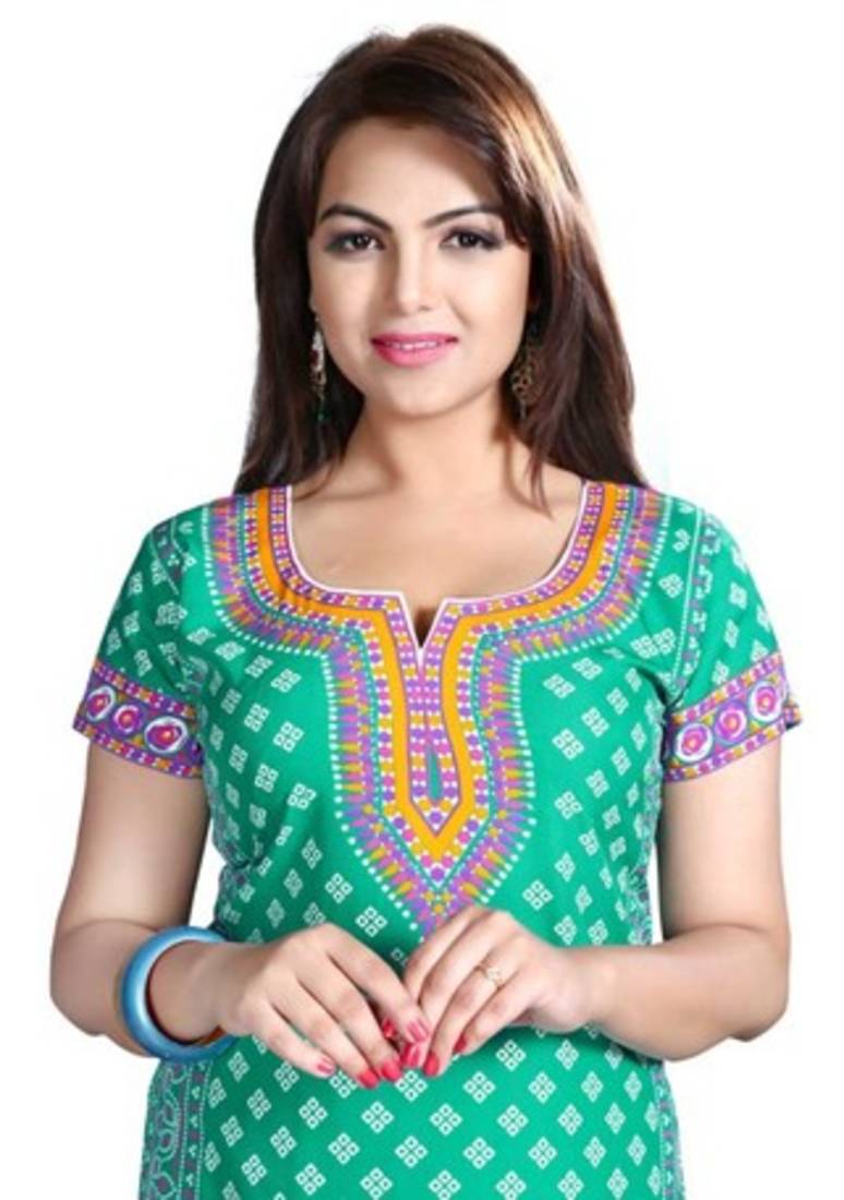 Green american crepe printed kurti