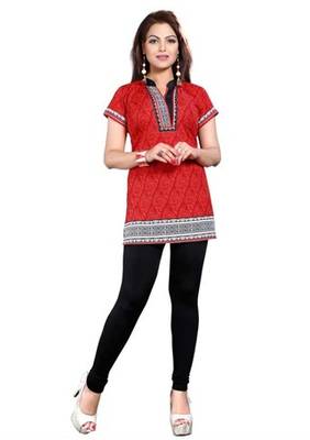 Red american crepe printed kurti 1