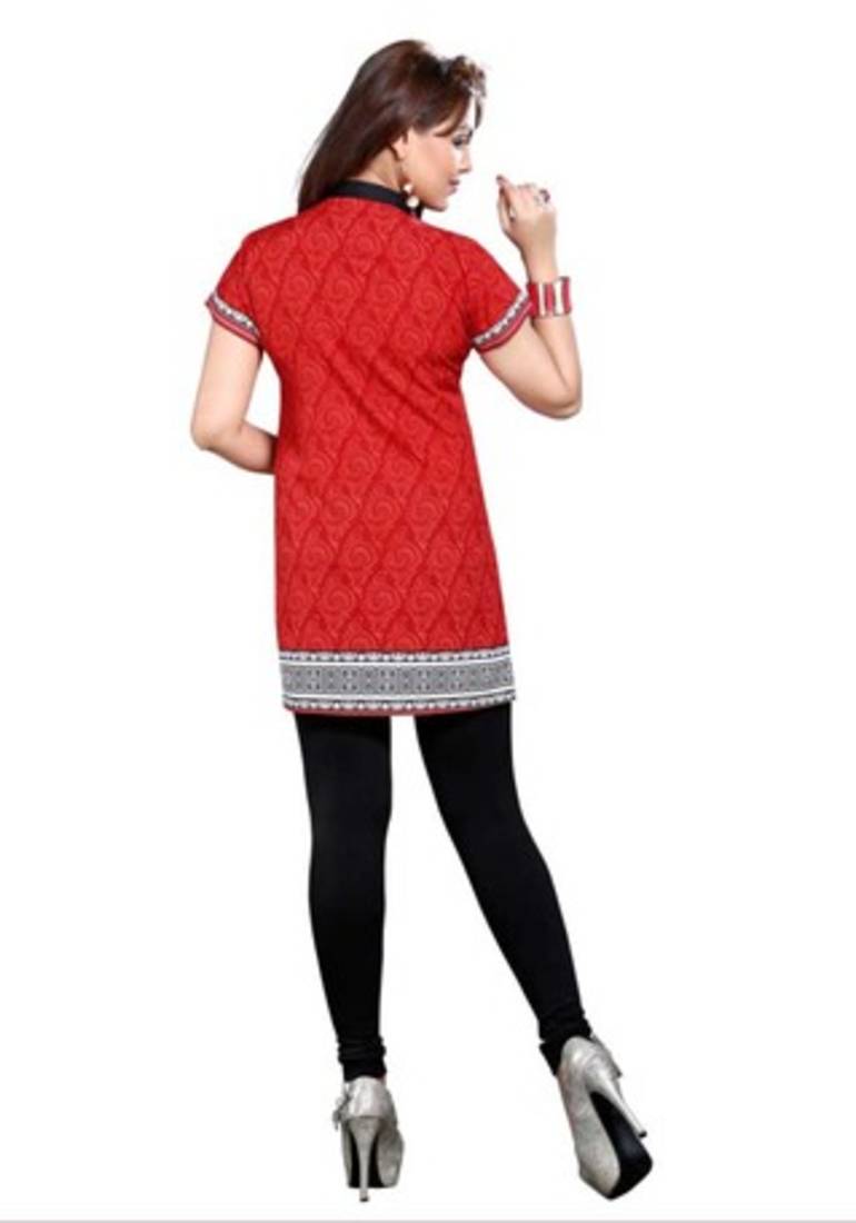 Red american crepe printed kurti