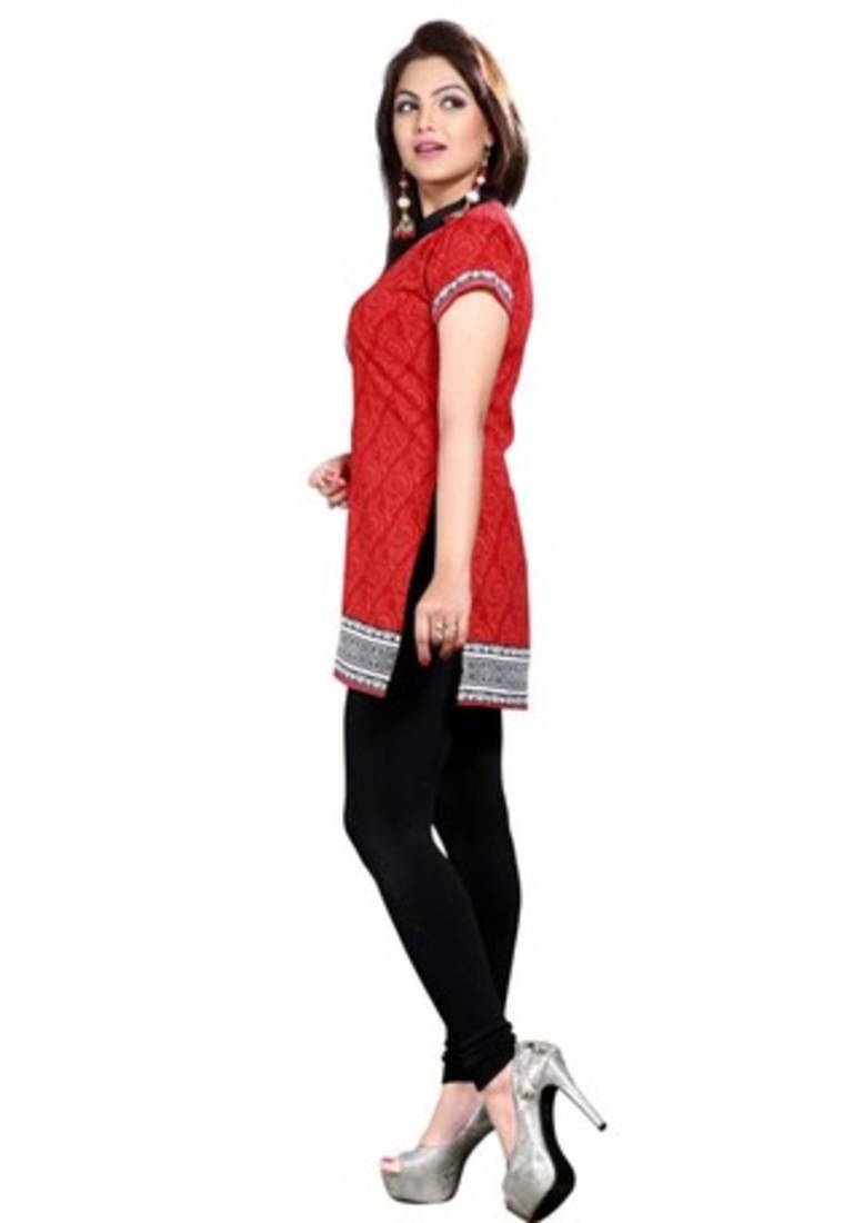 Red american crepe printed kurti
