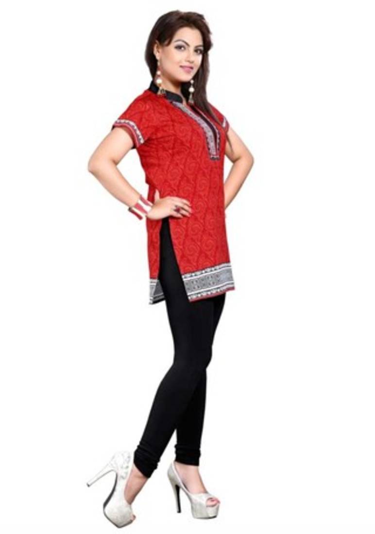 Red american crepe printed kurti