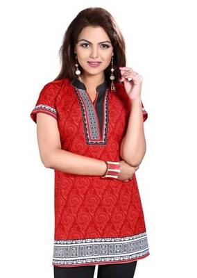 Red american crepe printed kurti 5
