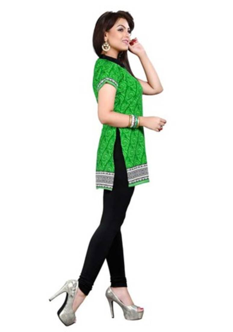 Green american crepe printed kurti