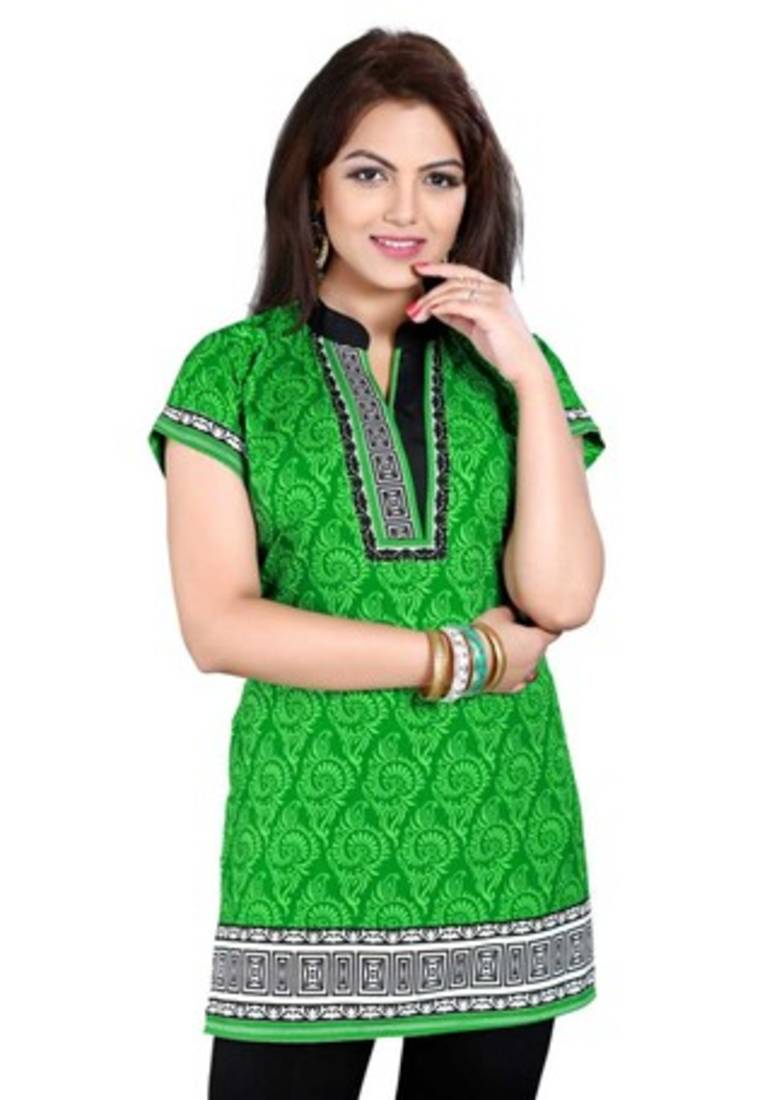 Green american crepe printed kurti